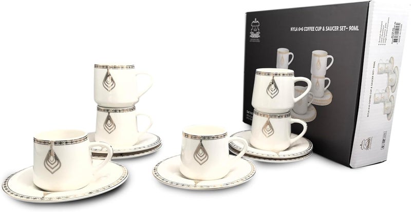 شالو طقم أكواب وصحون قهوة نايلّا بورسلين أبيض 90 مل (6 أكواب، 6 صحون) - Image 4